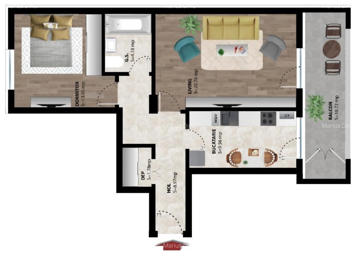 Apartament 2 camere nou ,mobila bucătărie/electrocasnice noi,str safirului - 10