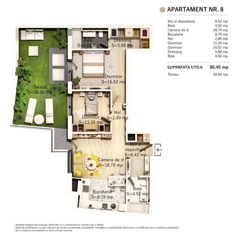 Propunem spre vanzare un apartament de 3 camere cu o terasa generoasa de 40 mp - 6