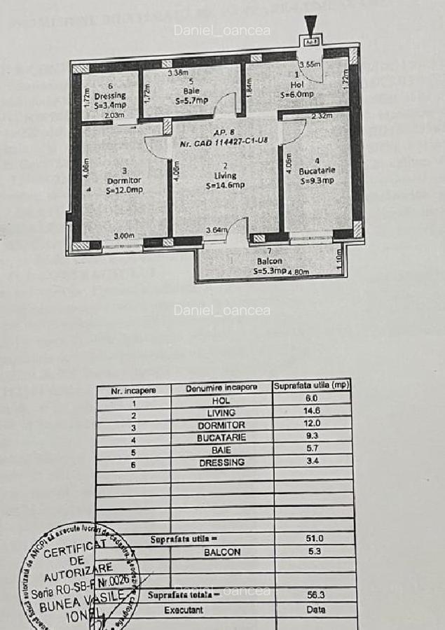 Apartament 2 camere - 51 mp - parter - balcon - Selimbar - str. Ion Ratiu - 11