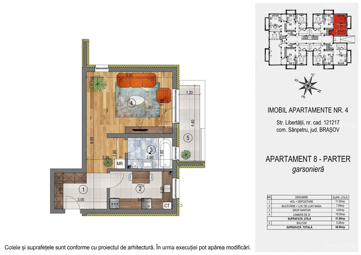 Orizont Residence Sânpetru , Garsoniera decomandata, 41.68 mp, Sanpetru - 1