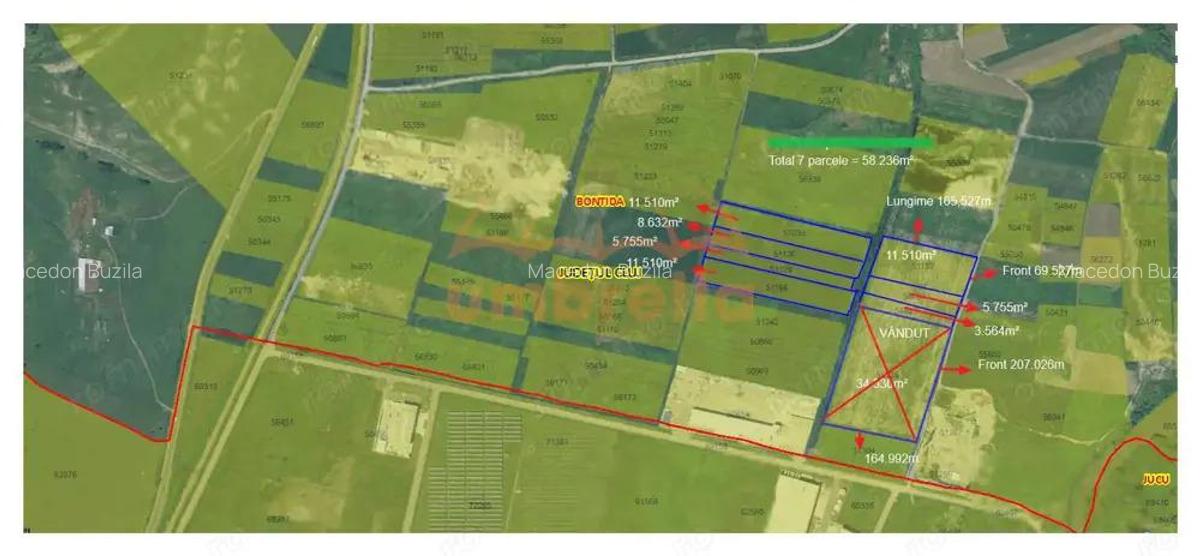 Teren de vanzare Rascruci - Bontida. Intravilan 58.236m2 - 1