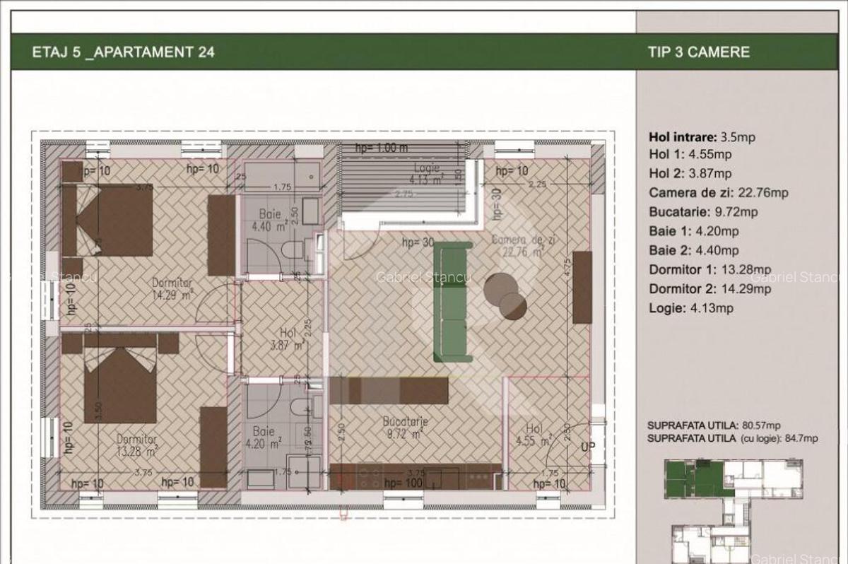 Duplex 3 camere cu terasa de 85mp in bloc nou, zona Nerva Tr - 5