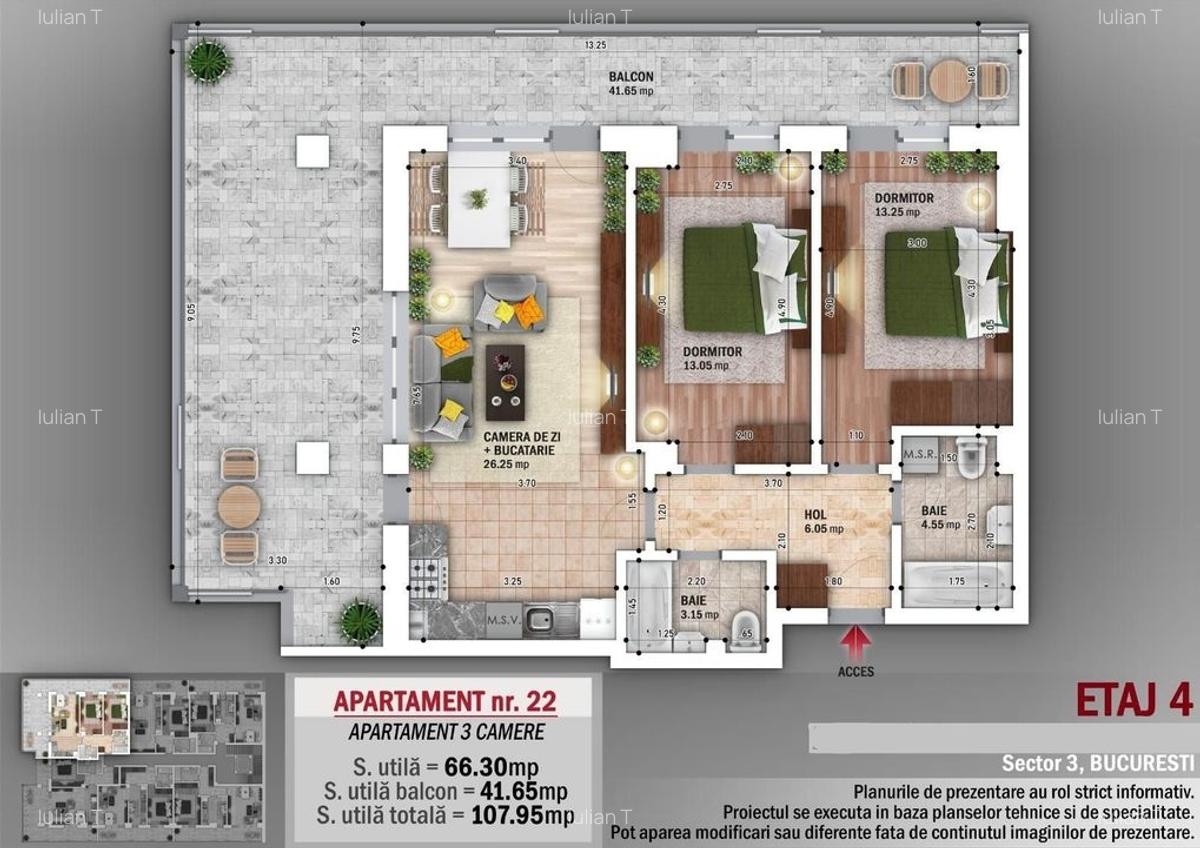 Apartament 3 Cam, Luminoase,42 mp Terasa, Metrou, Nicolae Grigorescu - 3