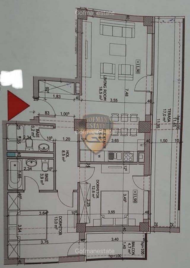Apartament 3 cam, Tomis Plus, balcon, terasa, vedere spre lac, Centrala, A./C. - 3