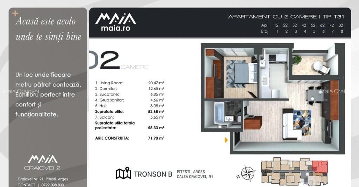 A2 Camere | Pitesti Ultracentral | Finisaje Premium | Comisi - 2