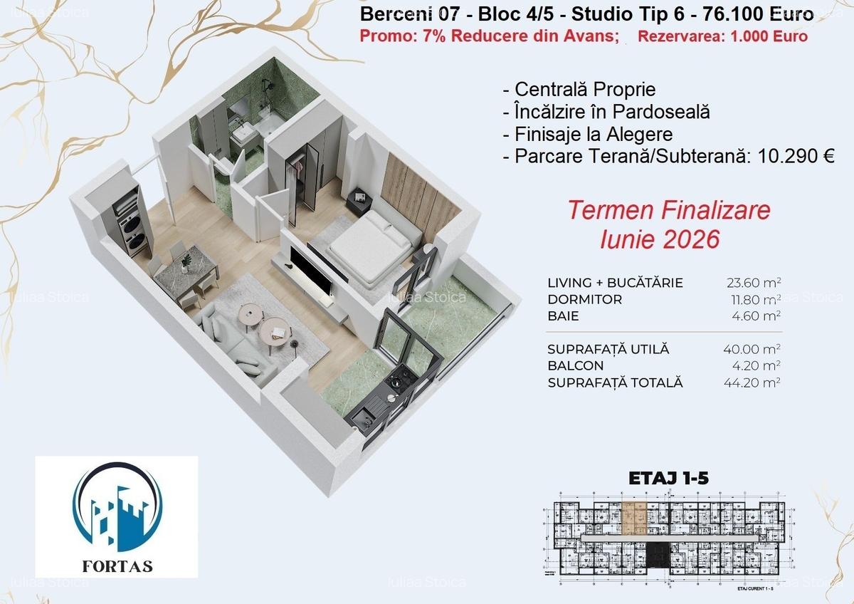 Studio spatios - 10 minute metrou - bloc nou, incalzire in parodeala COMISION 0 - 1