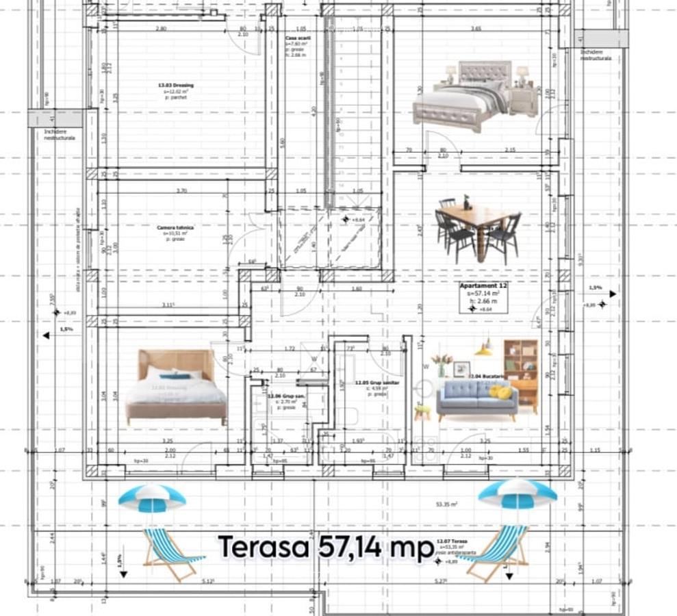 Penthouse de vanzare cu 3 camere, 58 mp, cu terasa panoramica, zona Ciarda Rosie - 1
