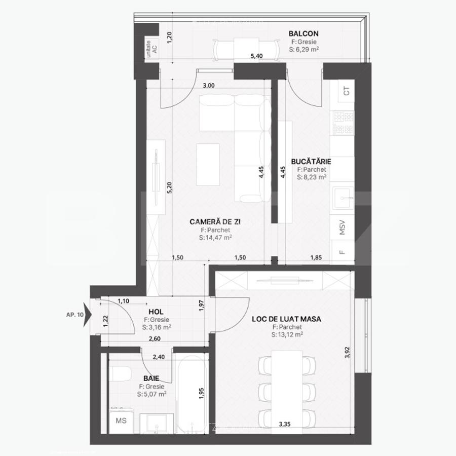 Apartament de 2 camere, 44 mp, Giroc - 1