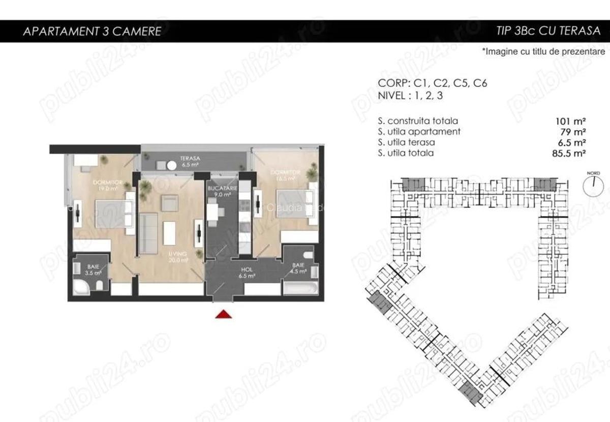 Apartament 3 camere nou, 84 mp S.utila, zona Lacul Straule?ti-Mall Colosseum, Sector 1 - 13