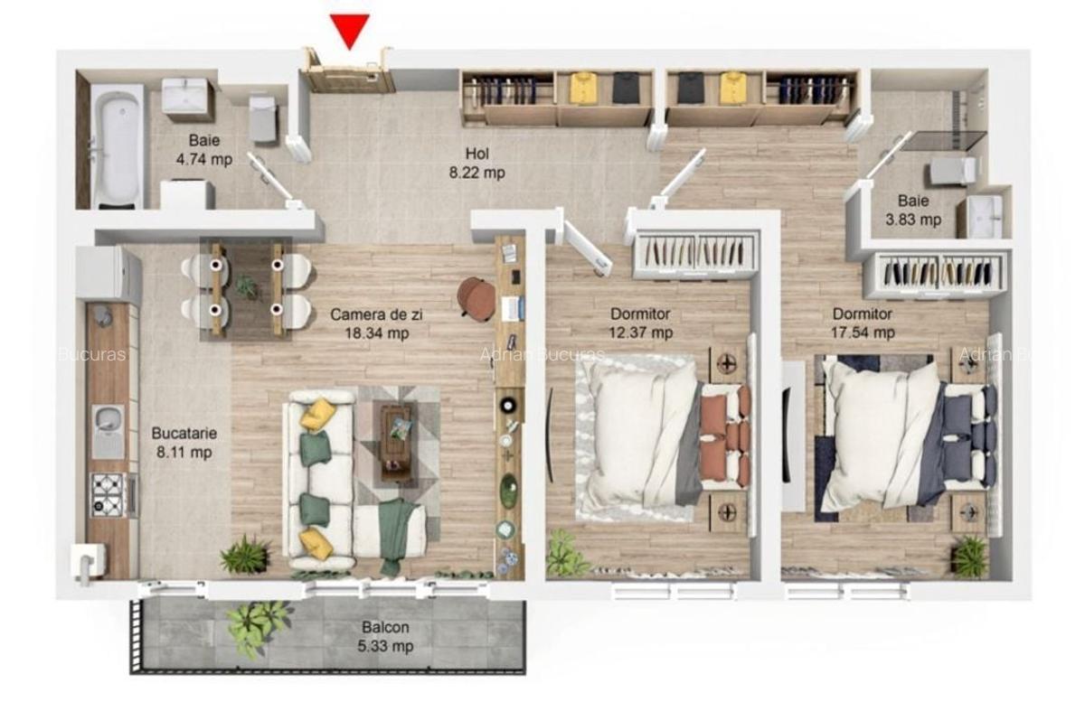 3 Camere, Modern, complet finisat  + terasă - 5