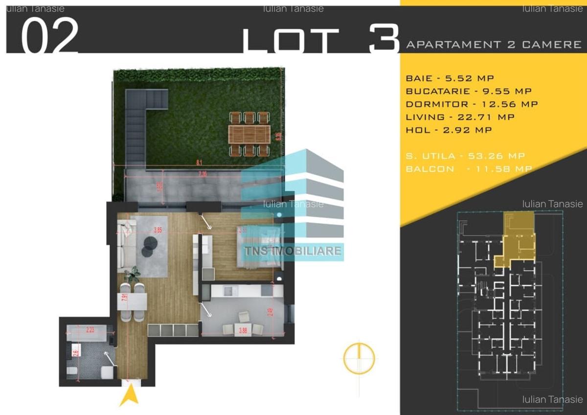 Apartament Modern 2 Camere, 52 mp Gradina, Pallady  Teclu - 5