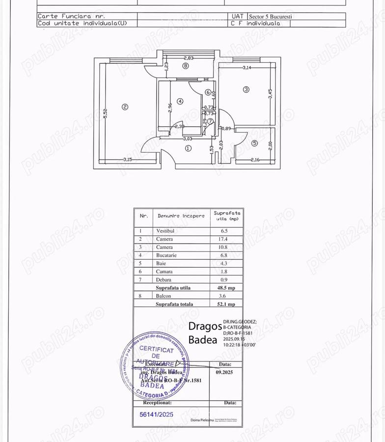 Apartament cu 2 camere, zona Sebastian , 52 mp - 7