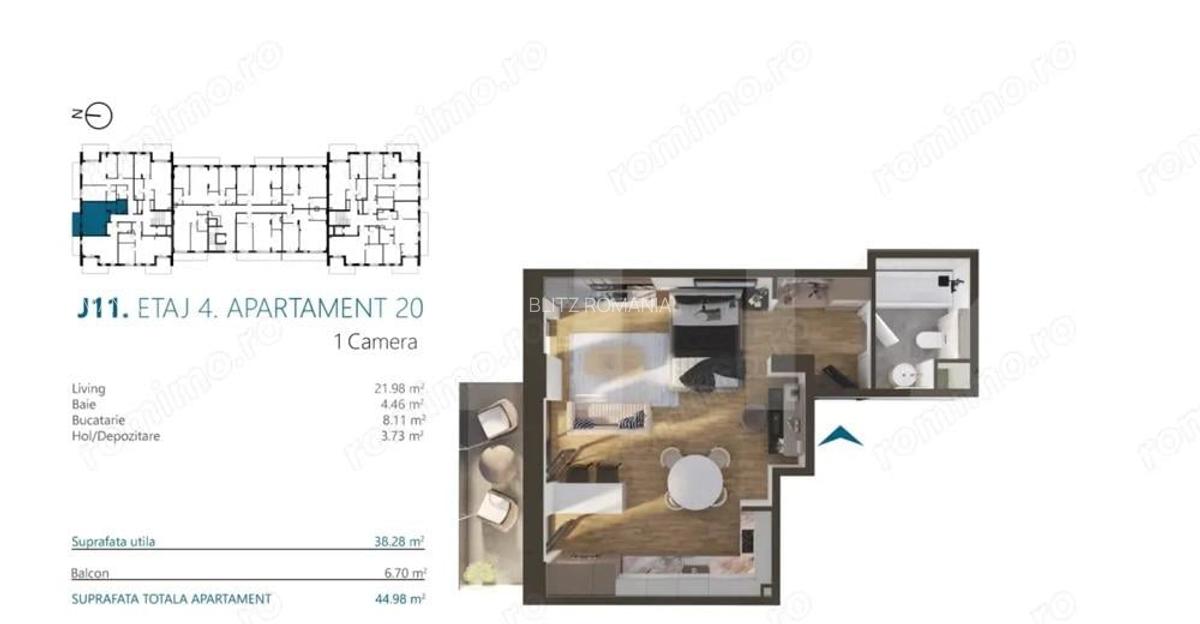 Apartament o camera, 40 mp, etajul 4, zona Elite - 1