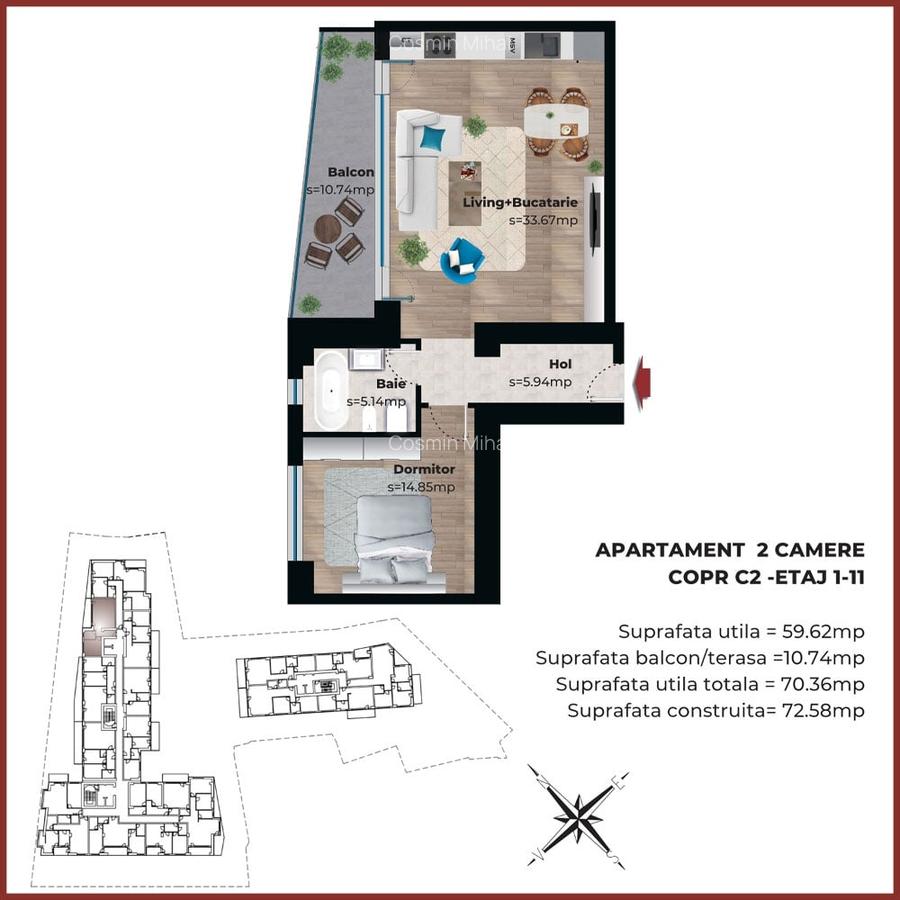 Apartament 2 camere-68 mp-Parcul Carol-Ansamblu Rezidential finalizat-Metrou - 2