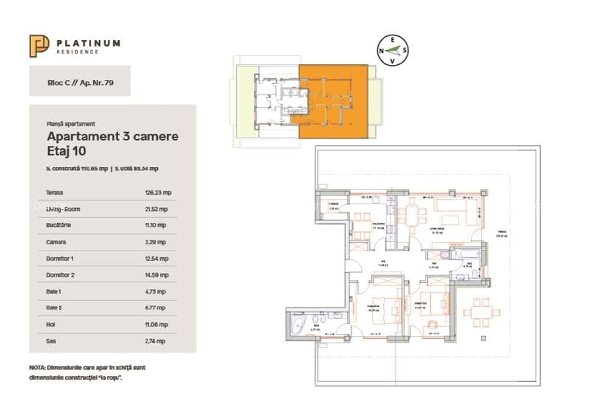 Apartament cu 3 camere decomandat în Tractorul - 8