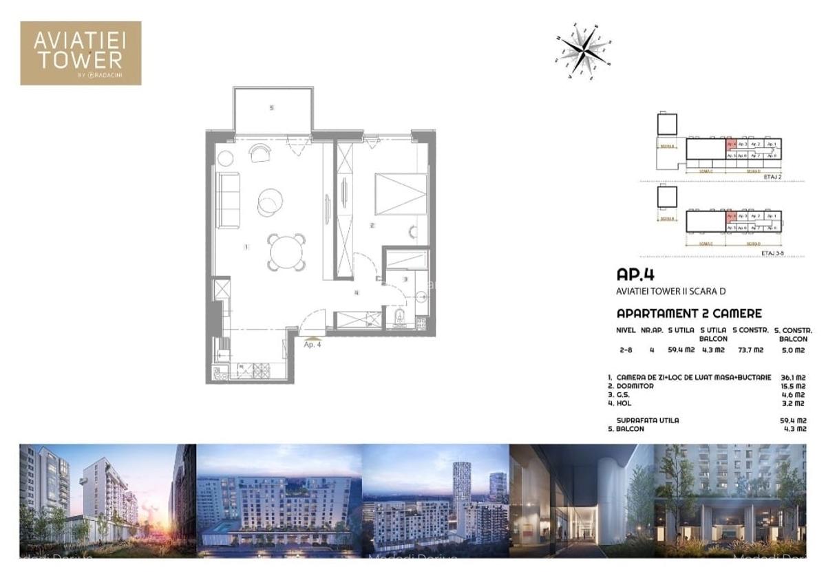 Apartament Prima Inchiriere 2 Camere Aviatiei Tower - 12