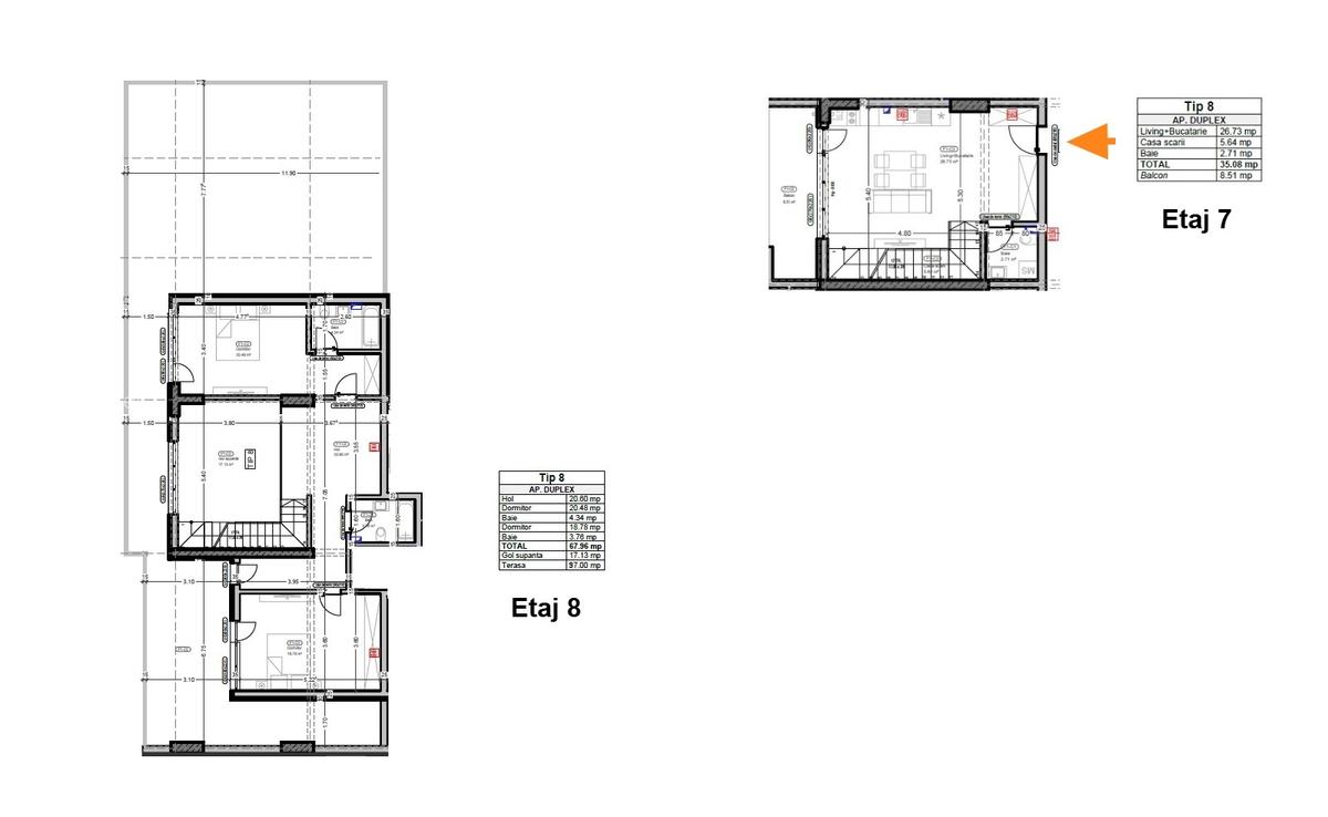 3 camere - tip Duplex - 200mp - Terasa Privata - Lux pe doua Nivele - 3