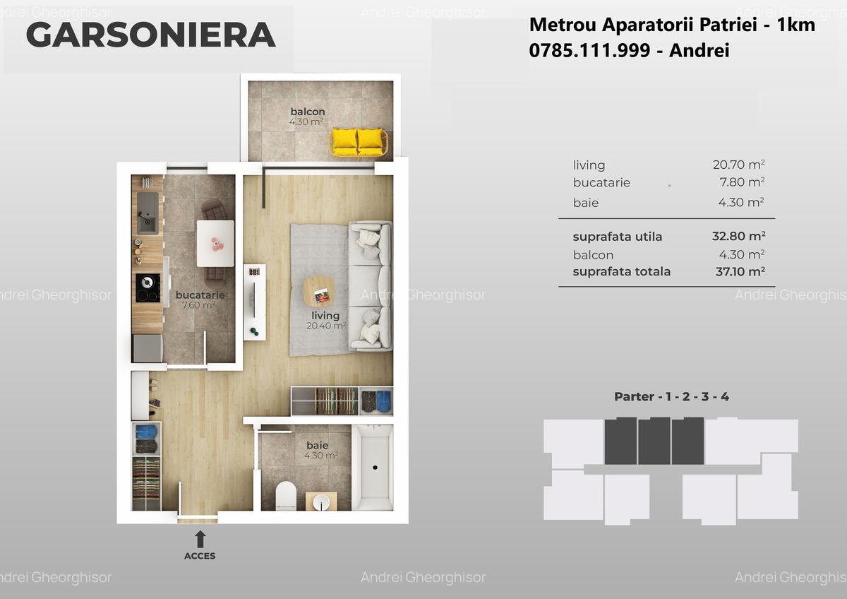 Metrou Aparatorii Patriei (1km) - garsoniera cu curte proprie - 5