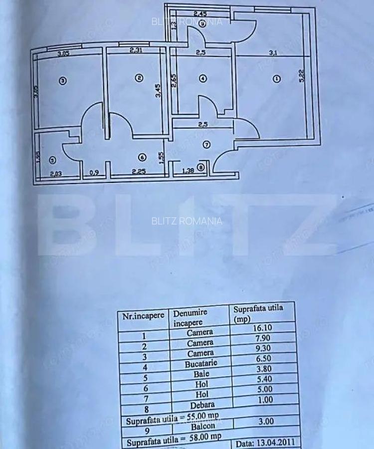 Apartament de vanzare, cu 3 camere, decomandat, 58 mp, zona Alexandru cel bun - 8