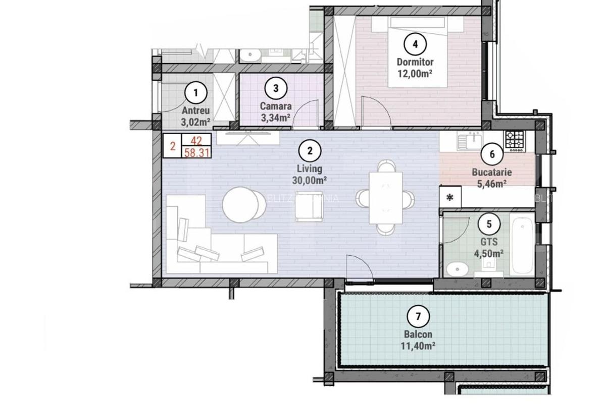 Apartament cu 2 camere 58 mp utili + balcon 11 mp, Mosnita Noua - 1
