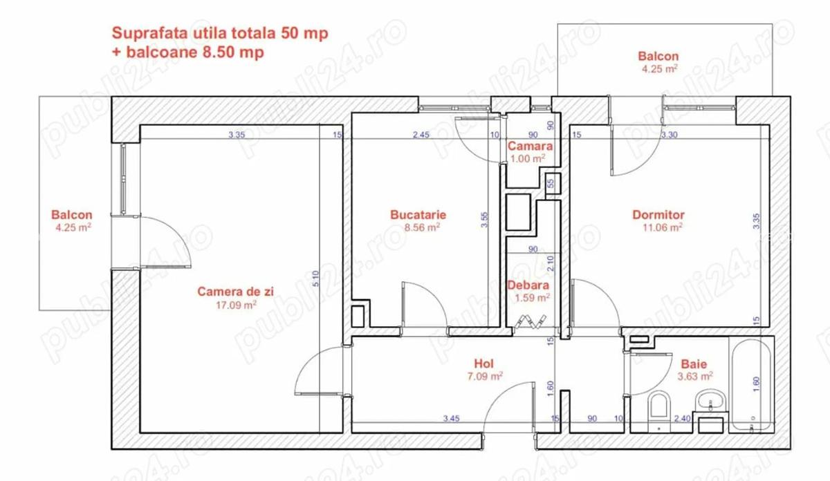 Proprietar, inchiriez apartament decomandat cu 2 camere si 2 balcoane in Lipovei - 9