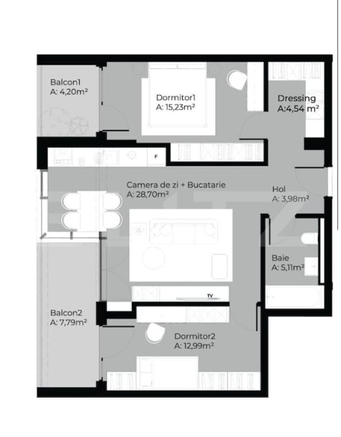 Apartament cu 3 camere, 70 mp, 2 balcoane, etaj 6/9, Soporului - 2