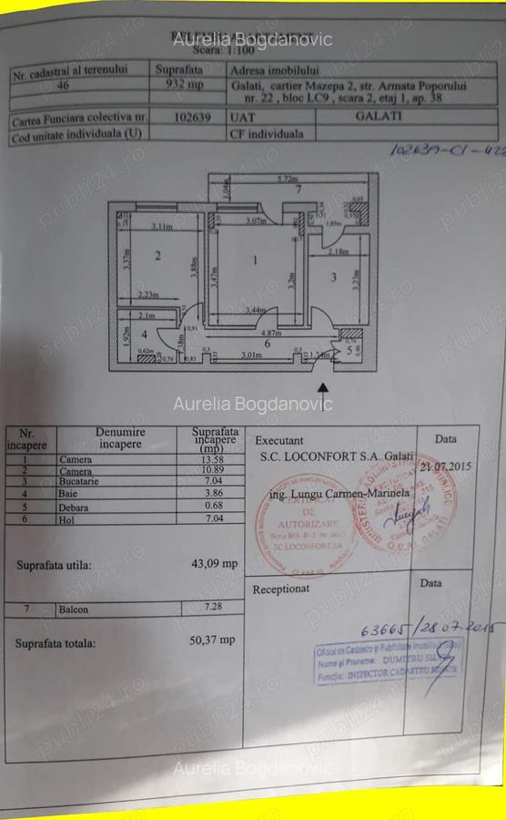 Apartament 2 camere, Gala?i, Mazepa 2, BL LC9, Scara 2, Ap. 38, etaj 1 - 1