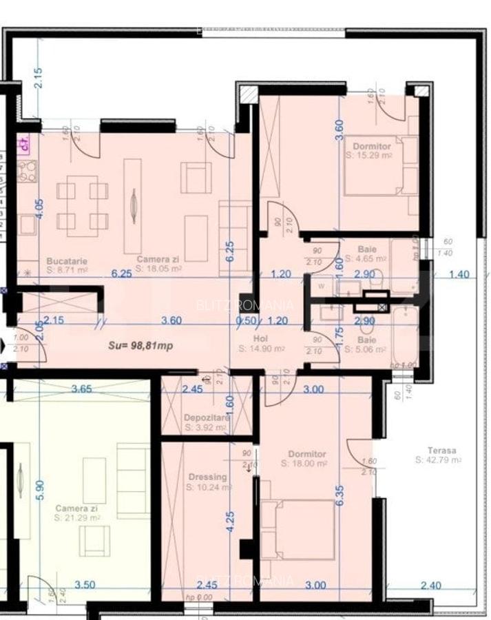 Apartament 3 camere, 99 mp utili,terasa de 43 mp, zona Aradului - 1