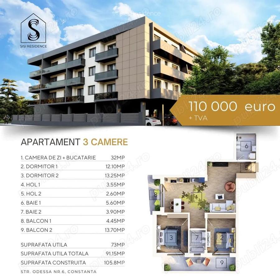 Apartament 3 camere, 2 terase, Bloc nou, Tomis nord , Odessa nr.6 - 1
