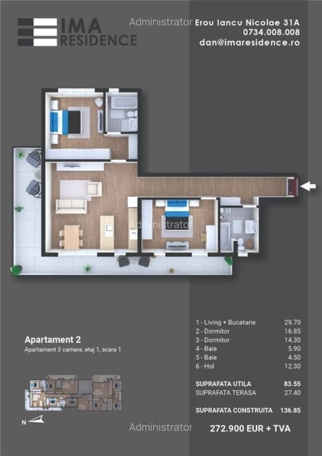 Apartament cu 3 camere decomandat în Iancu Nicolae - 2