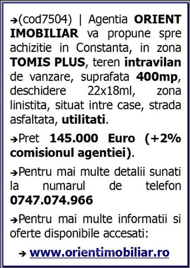 Tomis Plus, teren intravilan 400mp de vanzare - 2