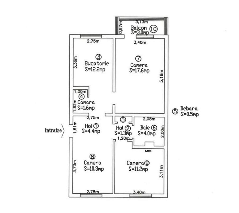 Apartament 3 camere, 63 mp, Craiter, etaj 4/4, vedere pe 2 părți - 9 Apartament 3 camere, 63 mp, Craiter, etaj 4/4, vedere pe 2 părți - 9