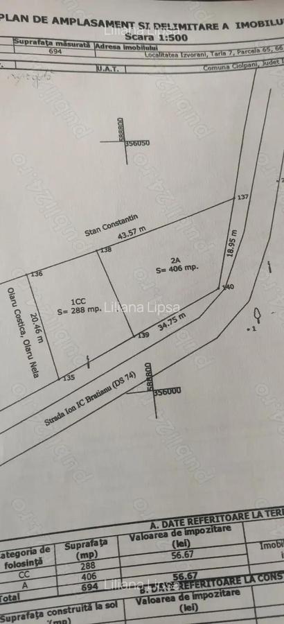 Izvorani, teren 700 mp, deschidere 50 m - 1