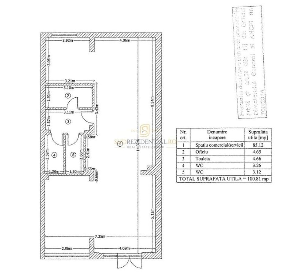 Spațiu comercial de închiriat–101 mp utili, vitrină 7.5 ml,Metalurgiei - 6