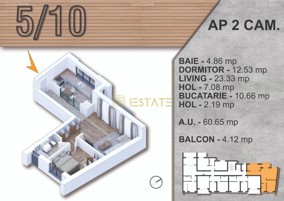 Unirii | Nerva Traian | Ap. 2 camere, etaj 1, 65mp, Bloc nou (An 2025) - 2