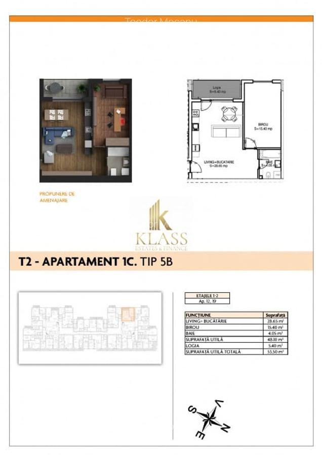 Studio spatios | 53,5 mp | Proiect nou | Metrou Aparatorii Patriei - 7