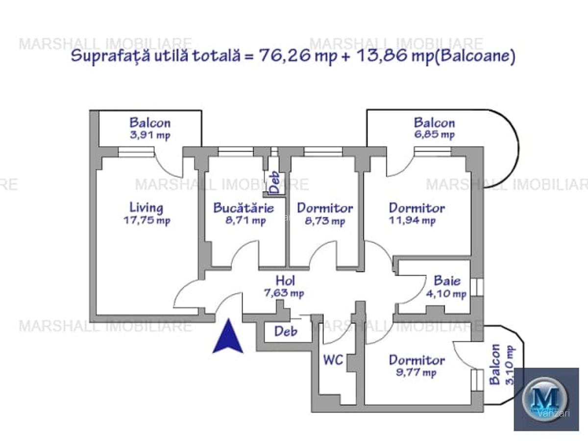 Apartament 4 camere de vanzare, zona Vest, 89.12 mp #16671 - 6