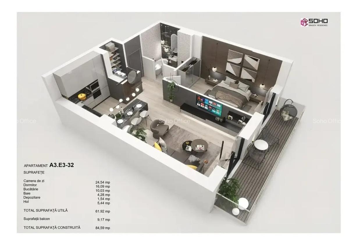 Apartament 2 camere, avans 15%, balcon 2 iesiri - 1