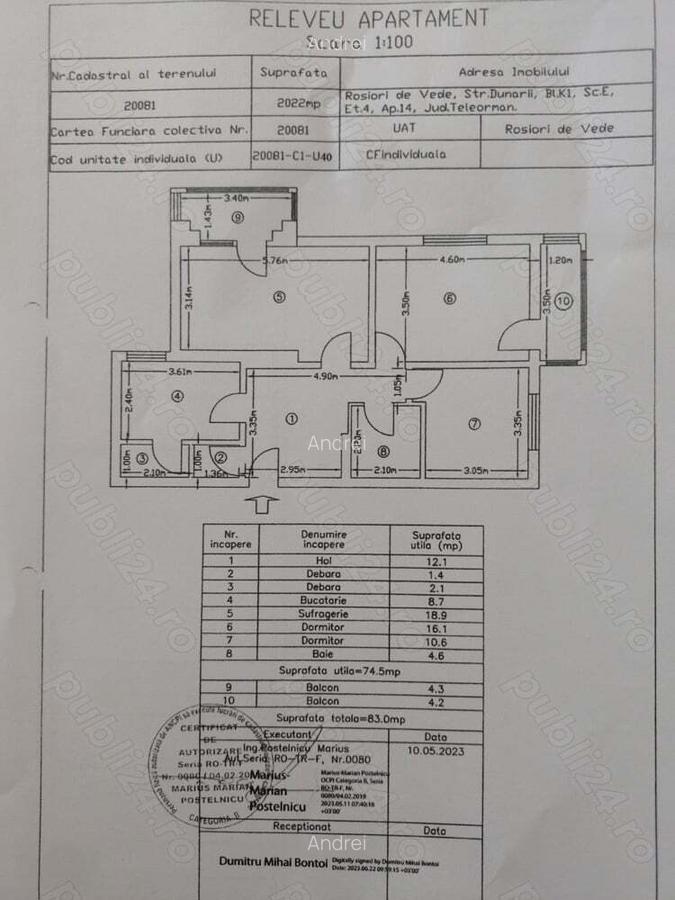 Vand apartament 3 camere, etaj 4, decomandat 75 m2 - 8 Vand apartament 3 camere, etaj 4, decomandat 75 m2 - 8