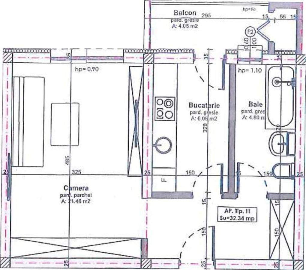 Ultimul apartament cu o camera, semifinisat, 32 mp, balcon 4mp, parcare, Apahida - 1