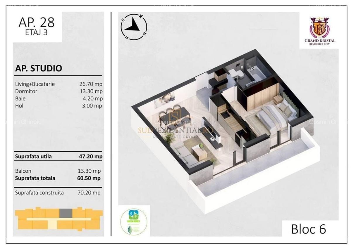 Apartament modern cu 2 camere, The Grand Kristal Residence, rond Metro - 12