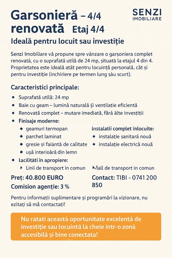 Garsonieră decomandată în Tractorul - 8