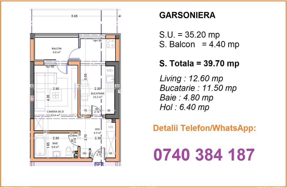 Garsonieră decomandată în Apărătorii Patriei - 2
