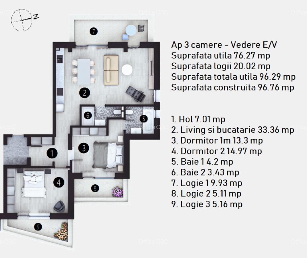 Apartament 3 camere, 97 MP, 2 BAI, 0% Comision, Doamna Ghica - H35 - 4