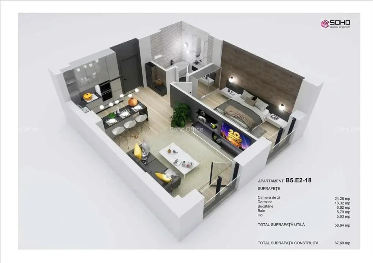 Apartament cu 2 camere semidecomandat în Tractorul - 1