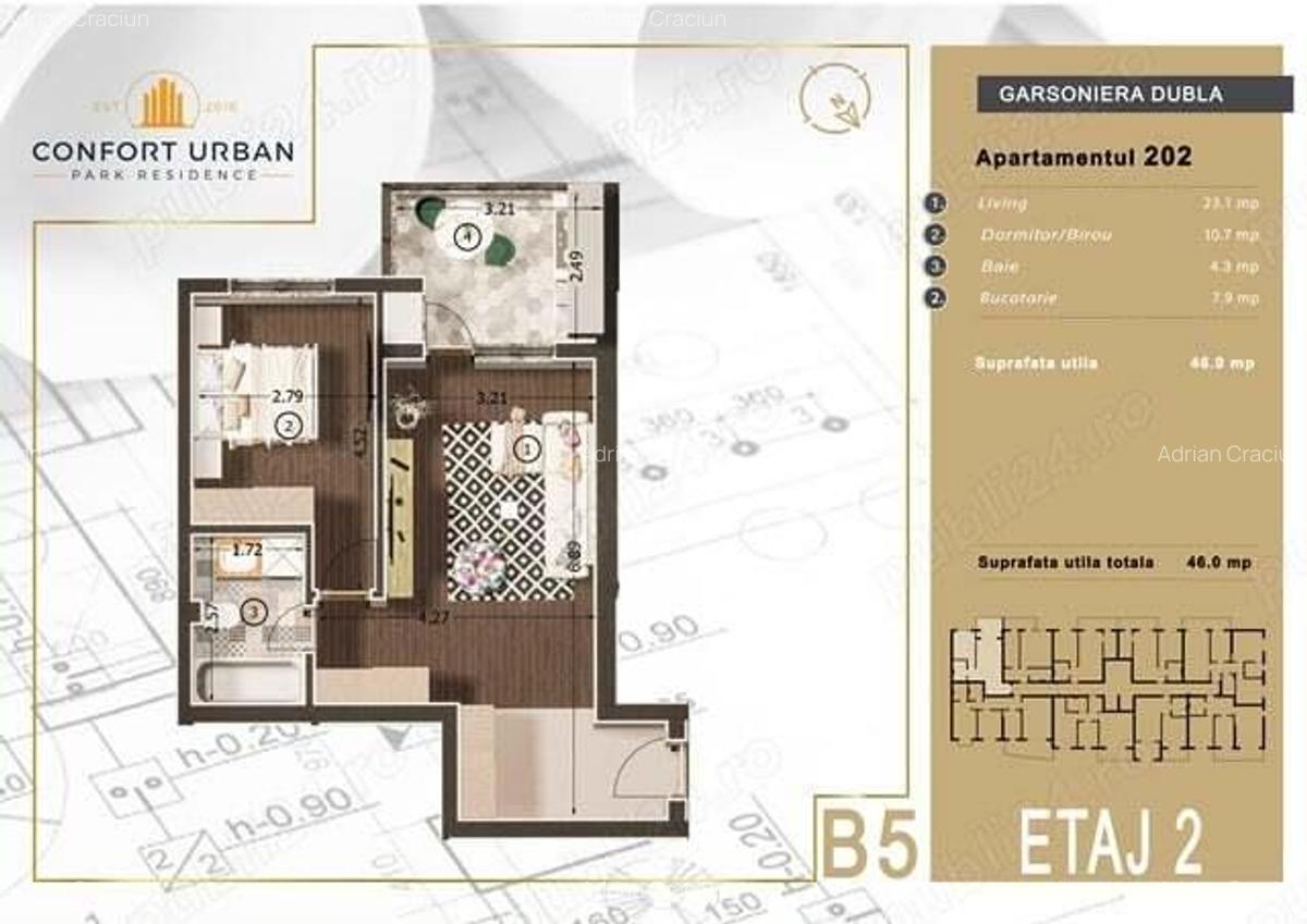Confort Urban- Ap.2 camere tip studio, incalzire in pardoseala, balcon inchis, bloc nou - 11