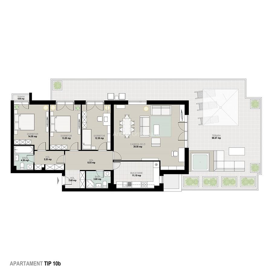 Penthouse 4 camere pe malul lacului cu o terasa de 100 mp Lebada Lake Residence - 14