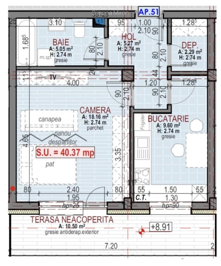 Apartament de 2 camere, 42 mp, semifinisat, zona Sesul de sus - 6