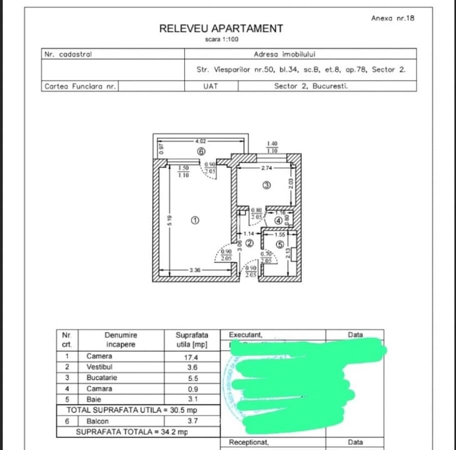 Viesparilor 50, bloc 34, sos. Stefan cel Mare, garsoniera 30,5 +3,7 mp balcon - 1