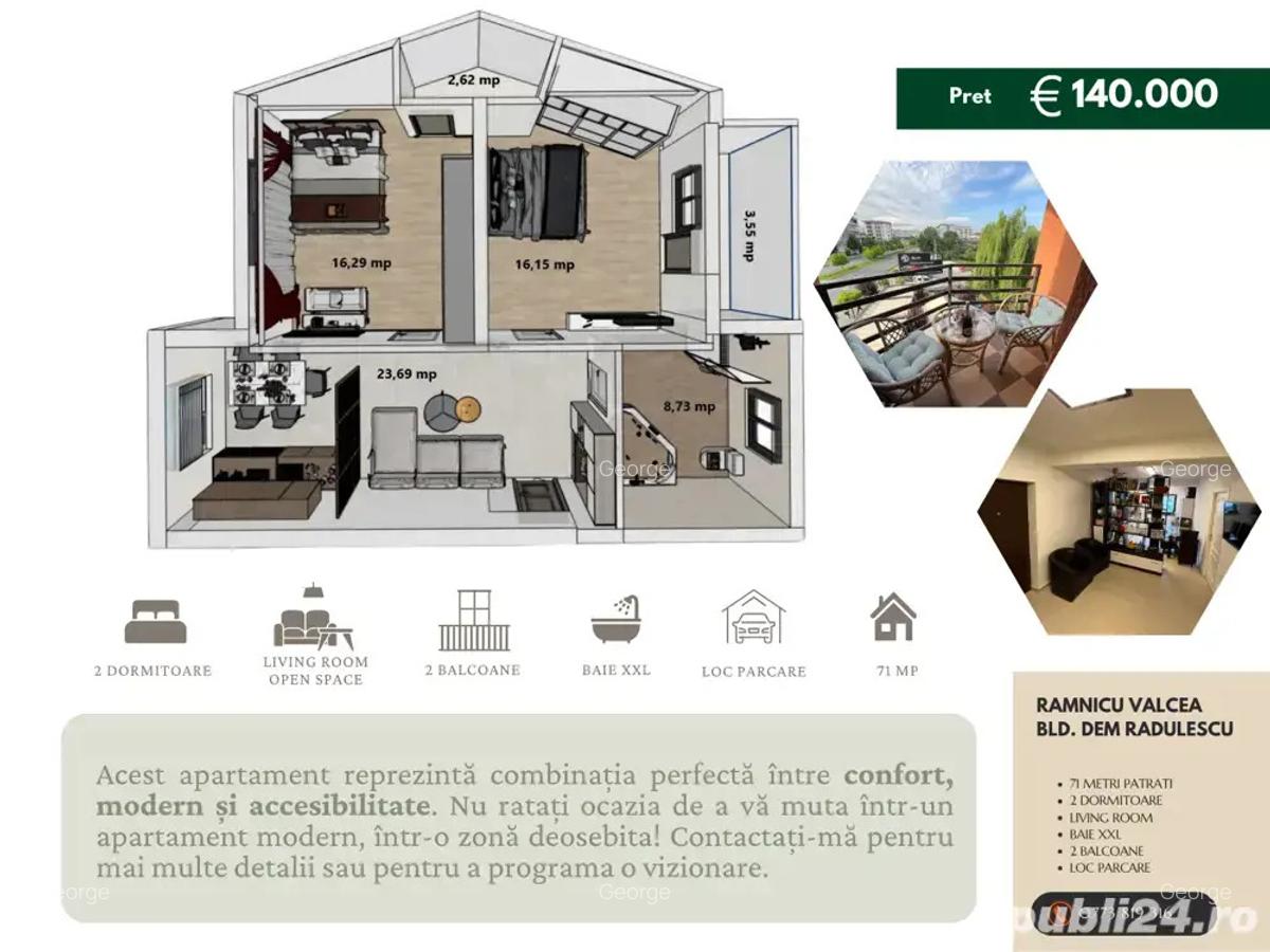 Apartament |3 camere|Dem Radulescu|71 mp| Loc Parcare | Etaj 2 4 - 10
